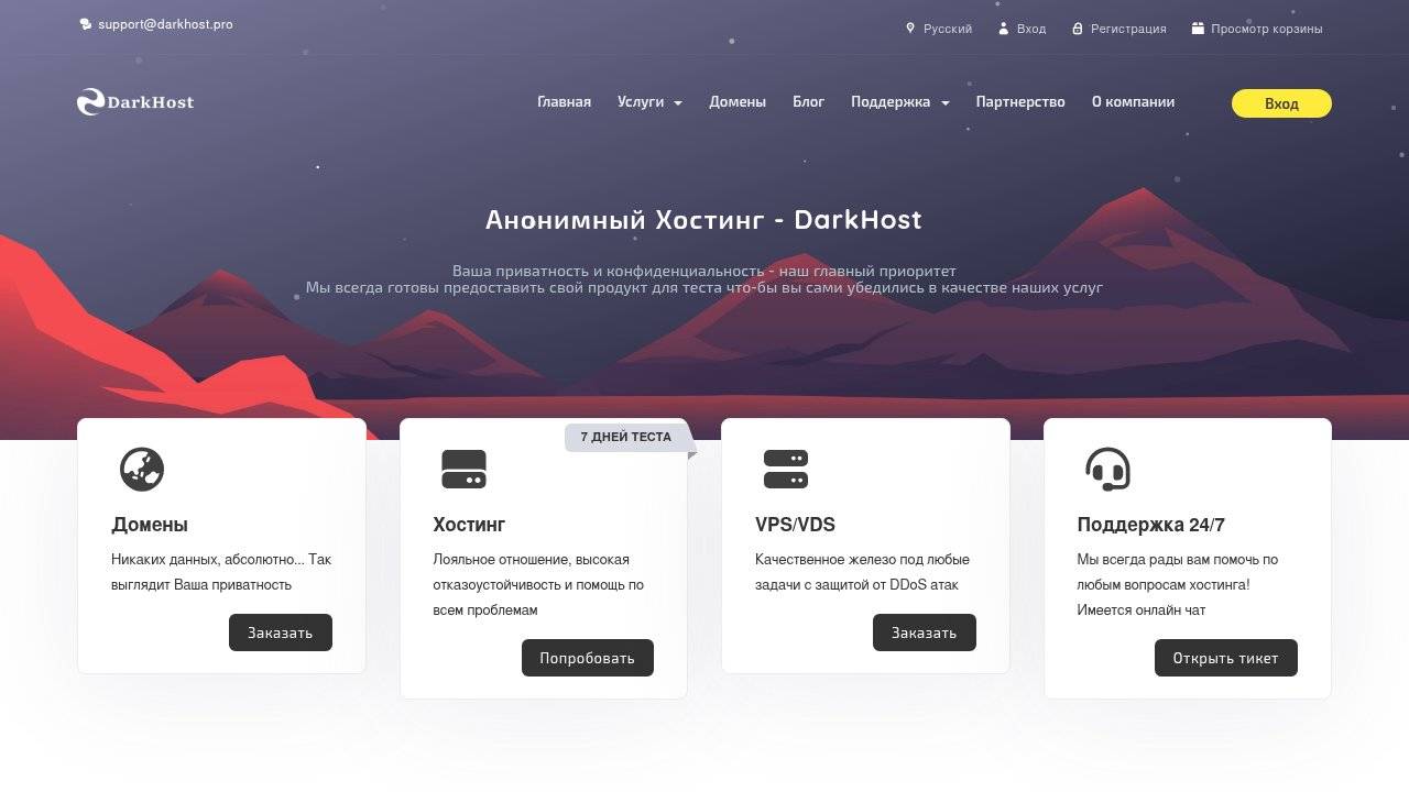 Превью главной страницы darkhost.pro