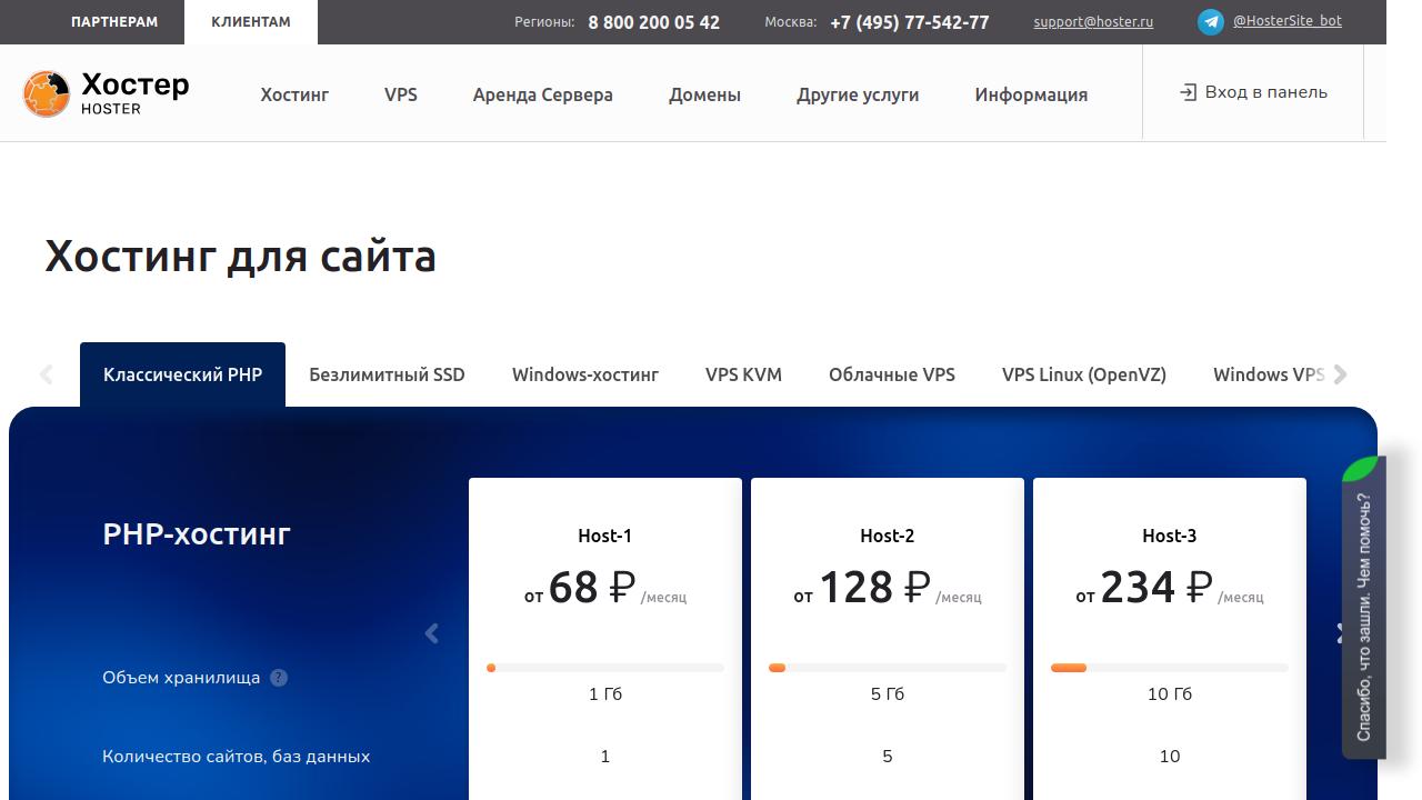 Превью главной страницы hoster.ru