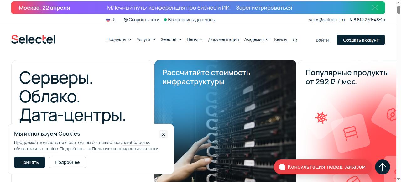 Превью главной страницы selectel.ru